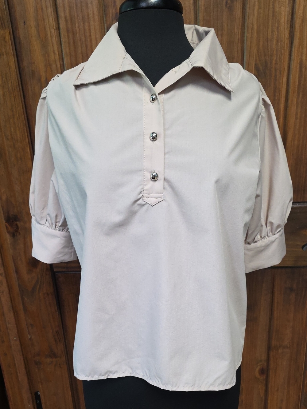 THML Light Tan Collared Button Blouse - Size S